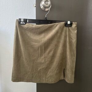 Forever 21 Faux Suede Tan Mini Skirt with Front Slit - Size Medium